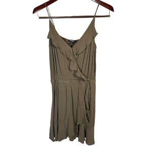 Express Mini Dress Sz Lg Womens Ruffle Green Crinkle Gauzy Boho Fairy Grunge Y2K